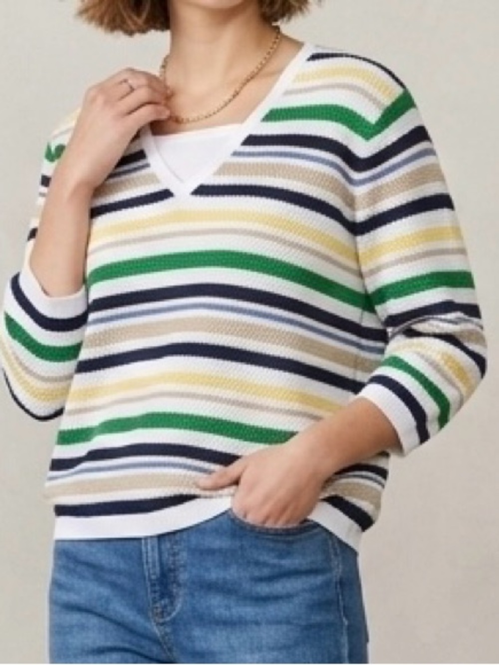 Alfred Dunner Multi Color Striped Crochet Knit Sweater Top L
